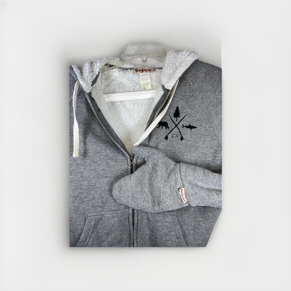 Feejays Sherpa Lined Hoodie Zip Up Sweatshirt Mittens Built-In Gloves Medium CA - Picture 1 of 10